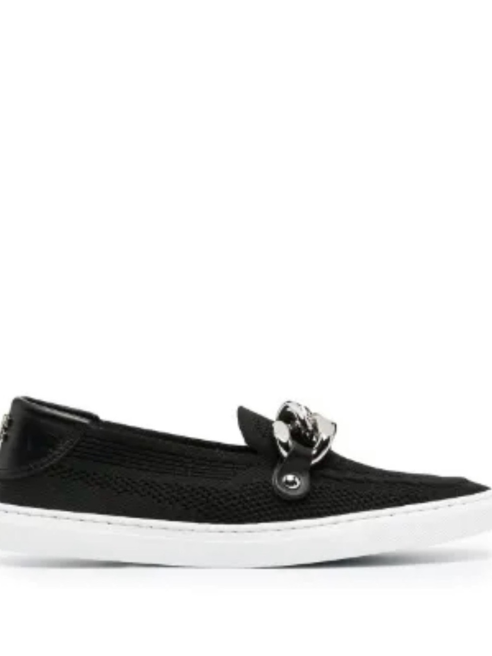 Casadei Black Mesh Slip-On Sneaker with Silver Chain Accent